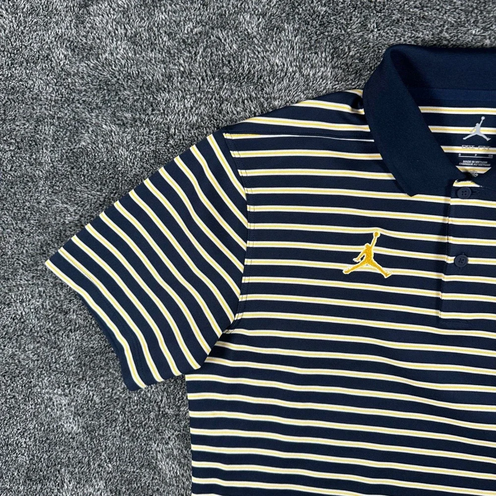 Michigan Wolverines Jordan Polo Shirt Mens S Navy NCAA Football Dri-FIT Striped